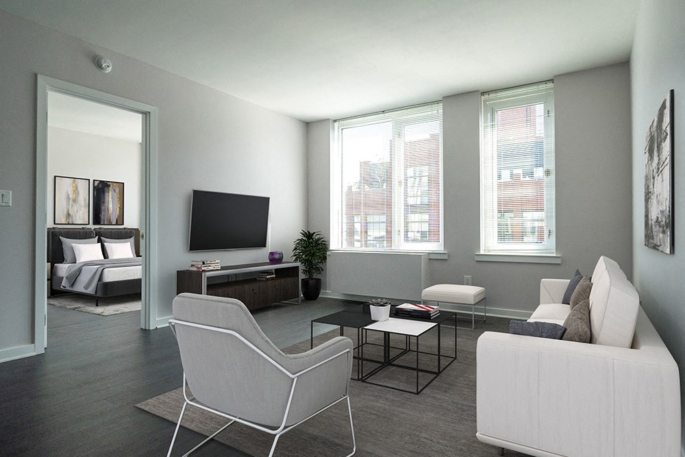 a picture of a forest of trees on a wall at 34 Berry, Brooklyn, New York